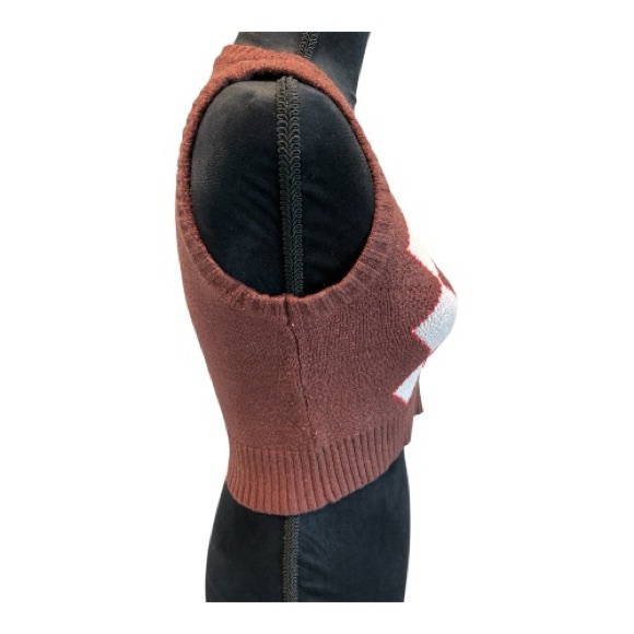 Brown Argyle Knit Crop V Neck Sweater Vest - Picture 3 of 5